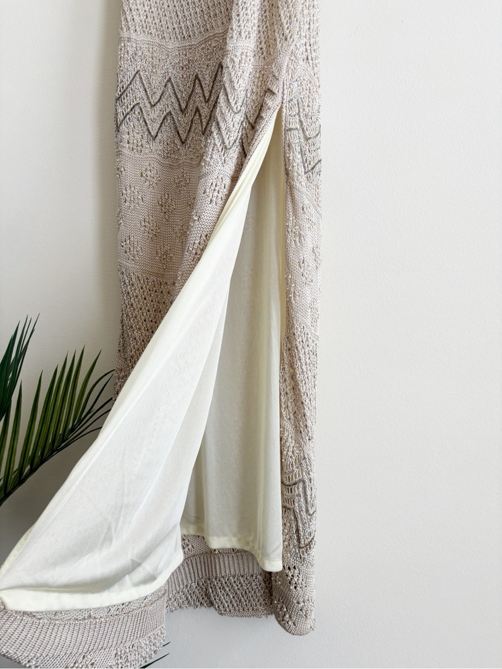 Vintage Vie by Victoria Royal Cream Beaded Knit Column Maxi Dress Medium - Picture 4 of 7